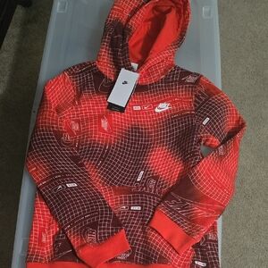 Nike Red and Black Grid Pattern Hoodie